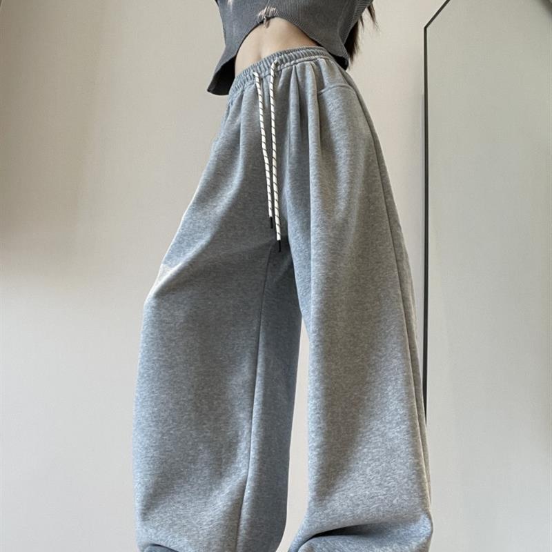 慵懒阔腿裤女春秋季2025新款高腰宽松卫裤弯刀运动垂感拖地休闲裤