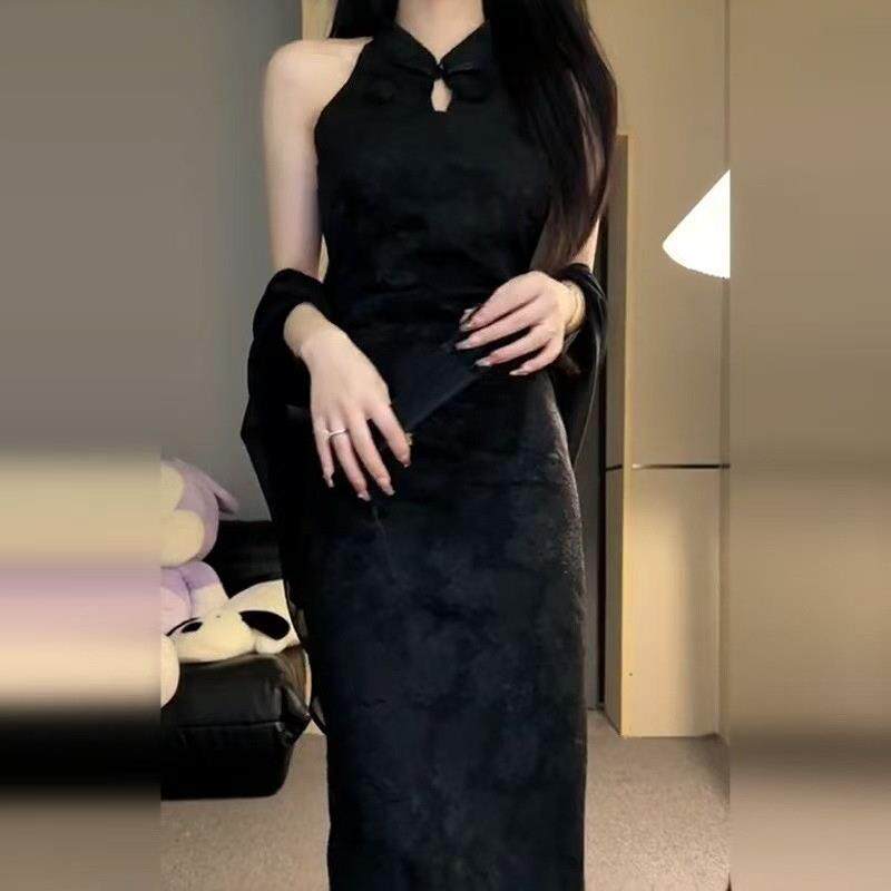 新中式国风改良旗袍连衣裙子女装2025新款夏季小个子黑色套装裙