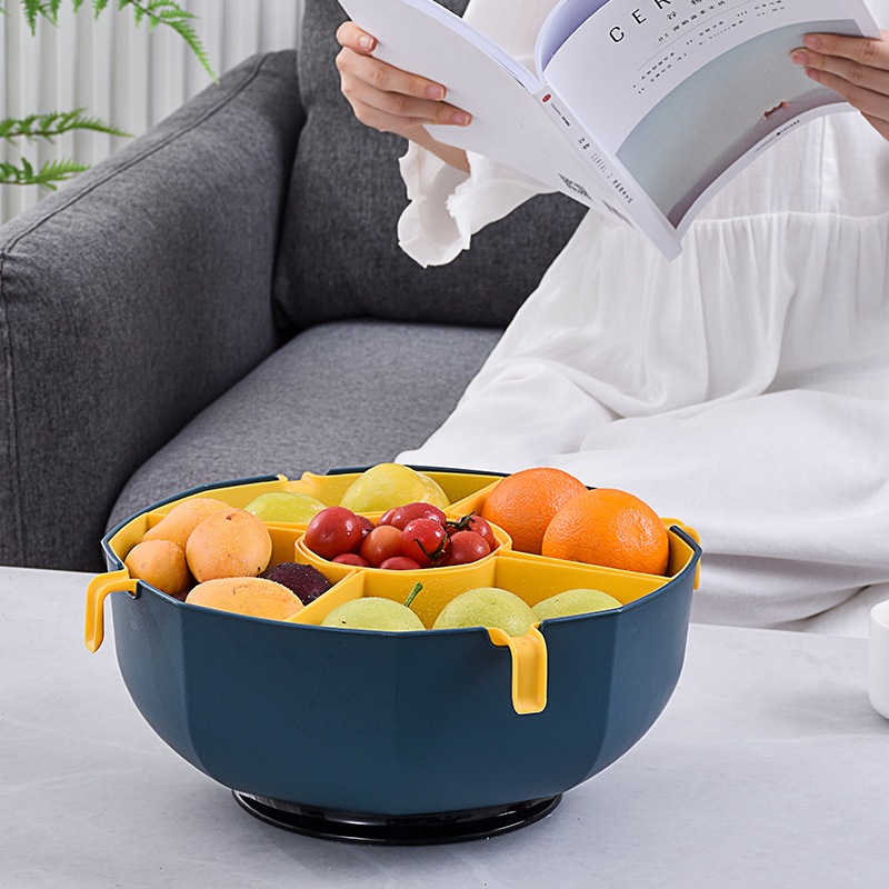 火锅拼盘沥水篮家用分格可旋v转菜篮子水果盘厨房洗菜盆蔬菜零食