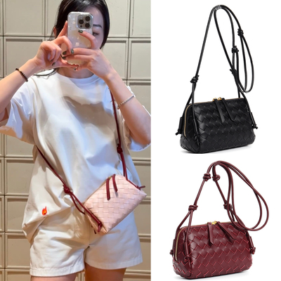 B家牛皮编织真皮女包INTRECCIATO编织CONCERT贝壳包迷你手机小包