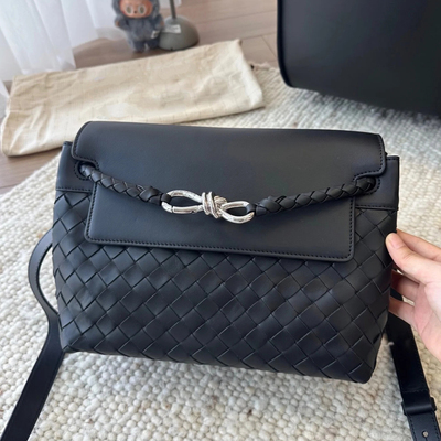 B家手工牛皮编织真皮女包andiamo编织男女同款蝴蝶八字扣单肩包包