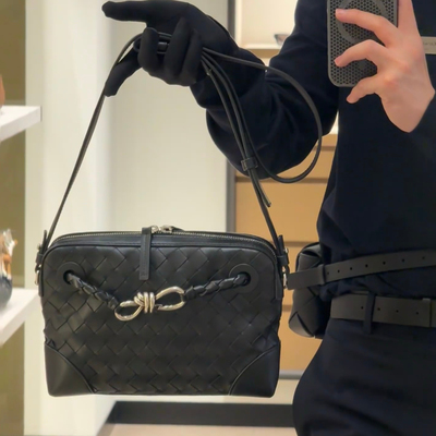 B家手工牛皮编织真皮女包Andiamo男女同款相机包单肩斜挎小方包潮