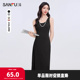 三福连衣裙2025夏季 简约基础圆领背心裙收腰长裙女装 495724