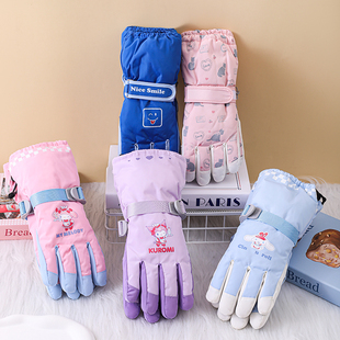 儿童滑雪手套防水加长护袖 保暖防寒防风骑行雪地玩雪五指御寒 冬季