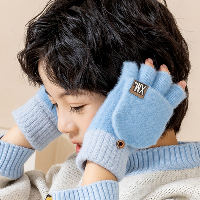 儿童保暖半指可翻盖手套2025新款
