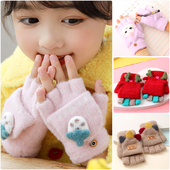 孤品价儿童手套半指翻盖冬季 保暖可爱卡通男童女宝宝冬天露指防寒