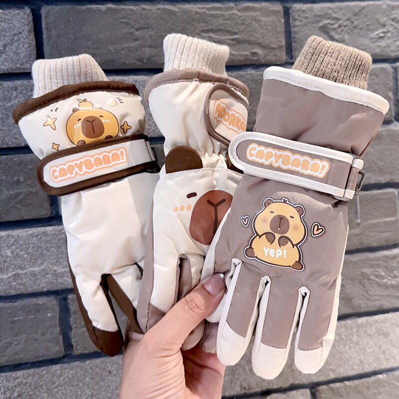 卡皮巴拉儿童滑雪手套冬季防水防寒保暖男童加厚玩雪女童防风五指