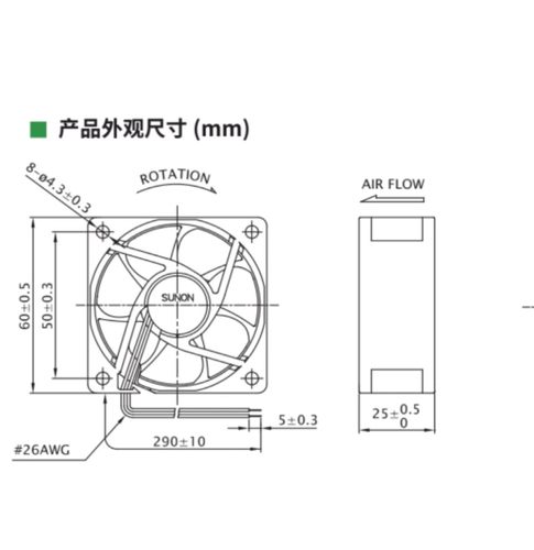 MF60252VX-1000U-A99 6025 24V 2.04W SUNON风扇 60*60*25 散热扇