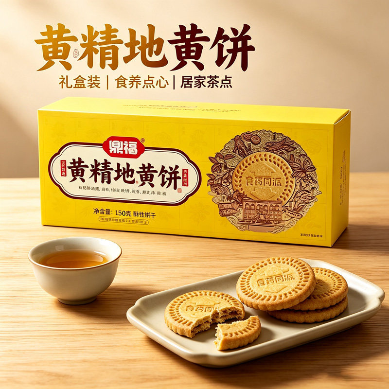 鼎福黄精地黄饼150g网红休闲早餐代餐办公室下午茶糕点饼干小零食