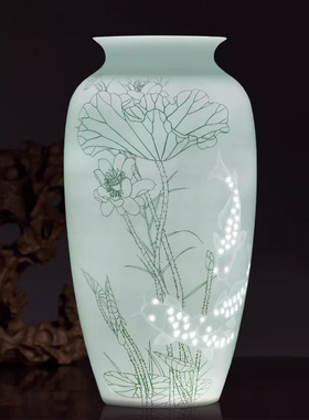 景德镇陶瓷彩金手绘半刀泥花瓶插花客厅电视柜家居装饰工艺摆件