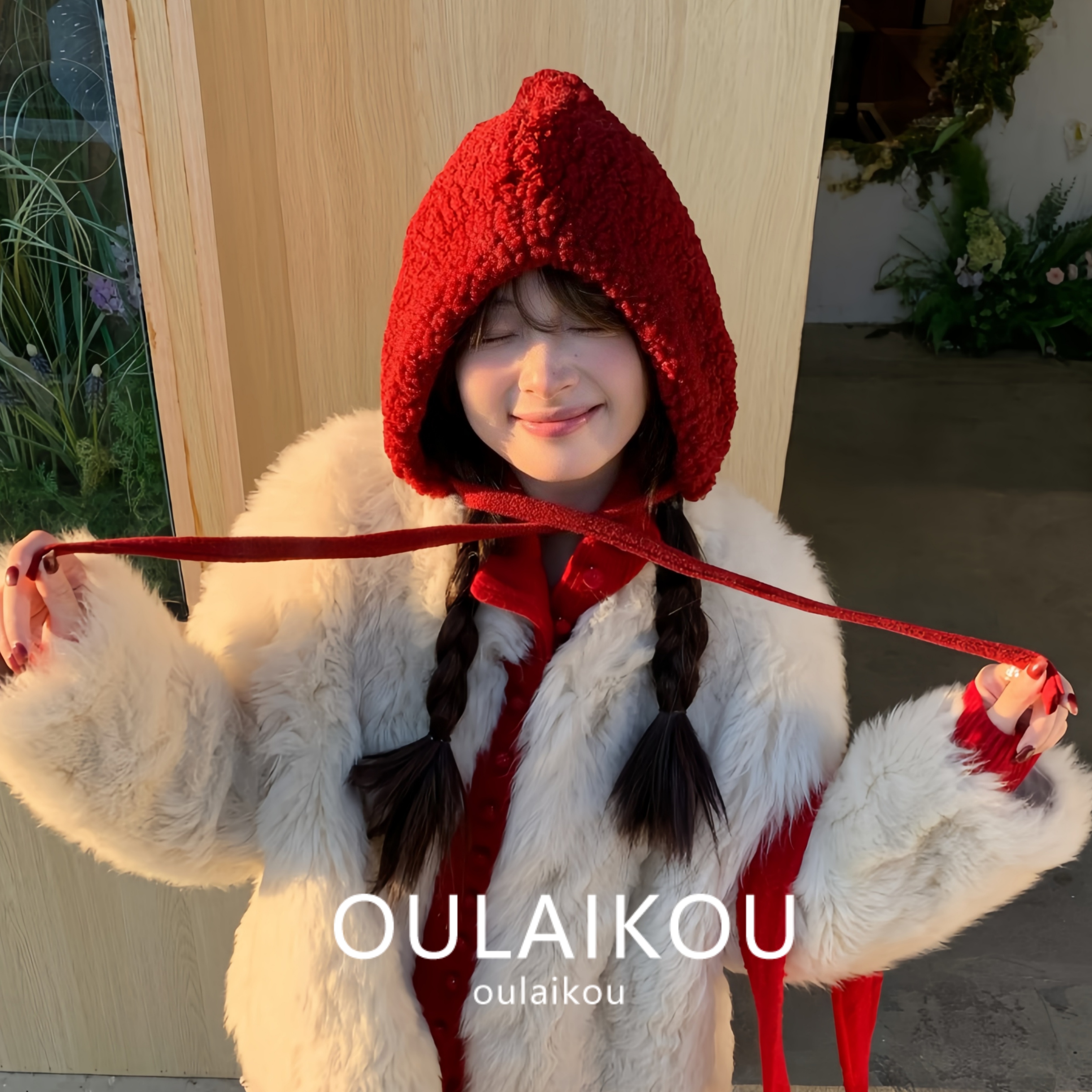 圣诞新年小红帽大头围红色