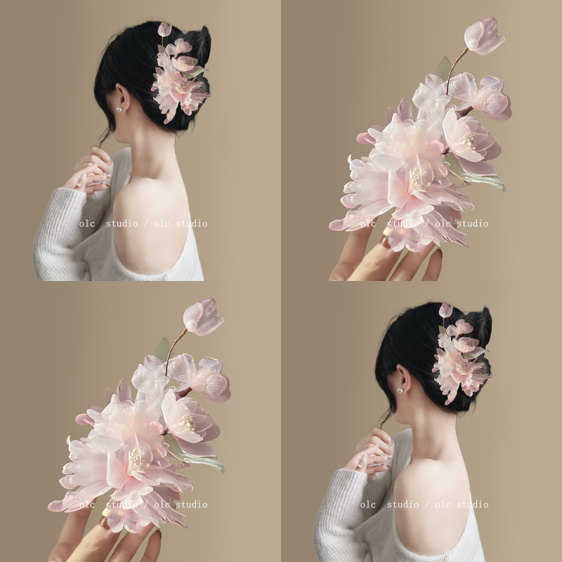 纯欲粉！超仙日常绢纱花朵发夹！