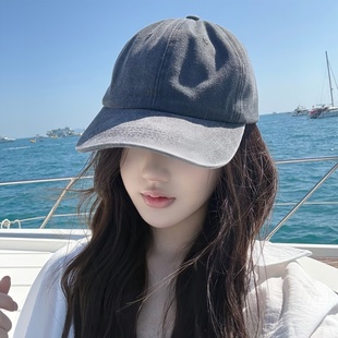 大头围棒球帽女春季2026新款灰色水洗做旧牛仔宽檐显脸小鸭舌帽子