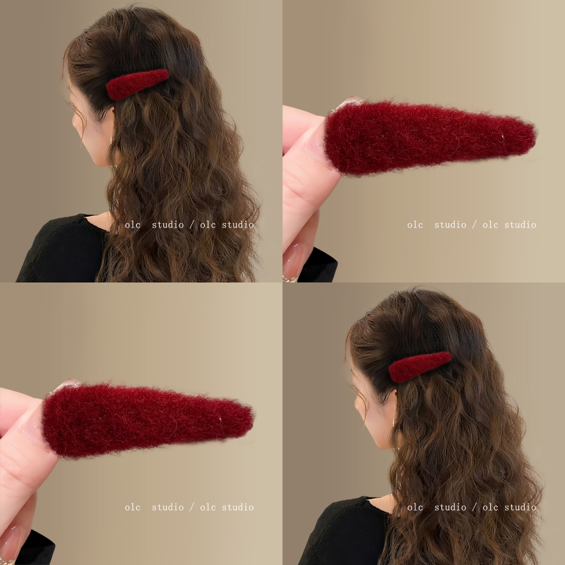 酒红甜心~秋冬椭圆毛绒绒插梳
