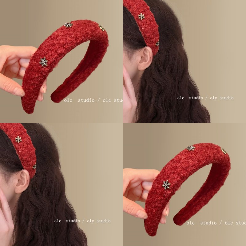 2025新款韩系秋冬红色毛呢雪花发箍女高颅顶气质不压发旅行头箍,户外/登山/野营/旅行用品,旅行发卡,淘宝优惠券,粉丝福利购,淘宝优惠卷