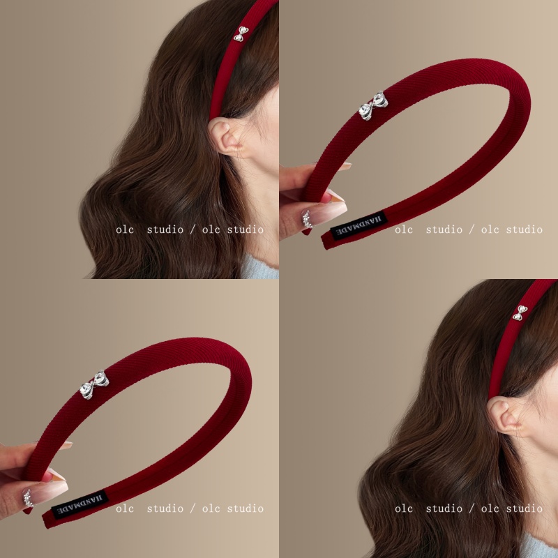法式复古！水钻蝴蝶结红色发箍！