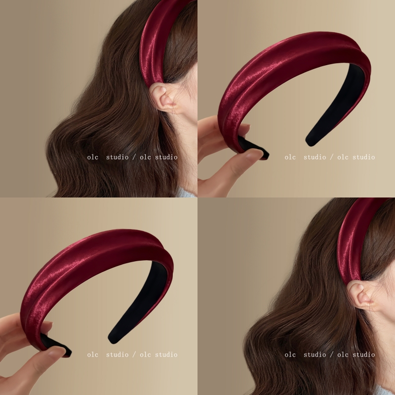 玫瑰星云~酒红色高级缎面发箍