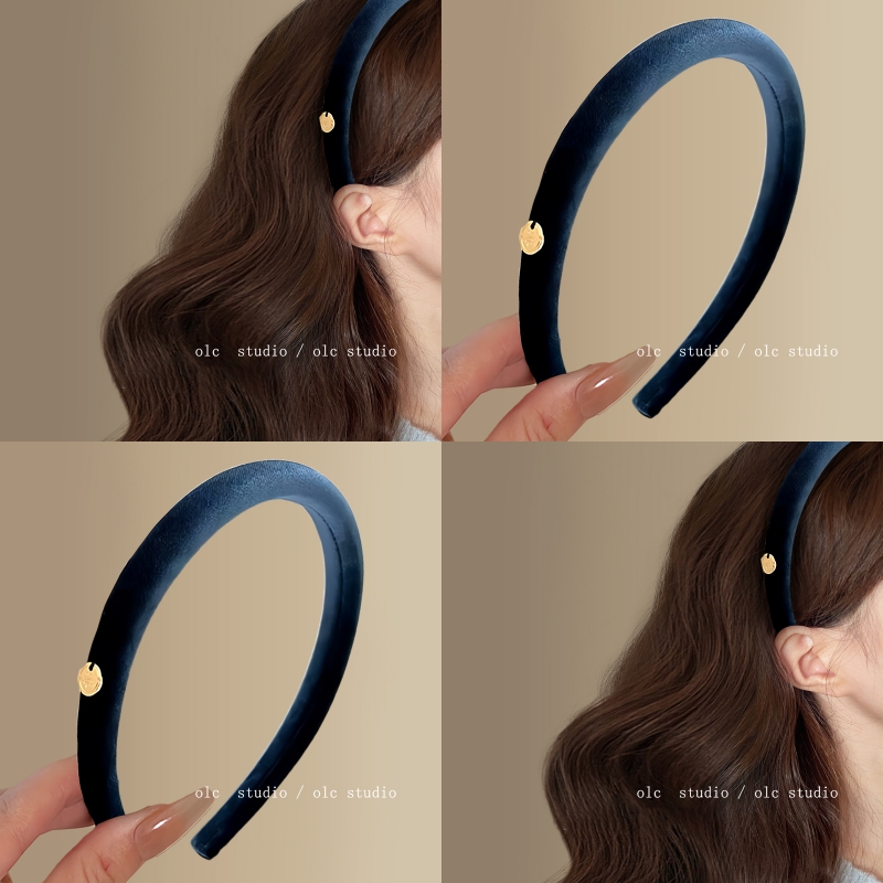 冷杉湖蓝~韩国丝绒纯色金标发箍