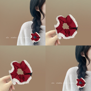 卷卷娇红~新款安克拉红毛绒发圈！交叉发夹甜美鲨鱼夹百搭发饰女
