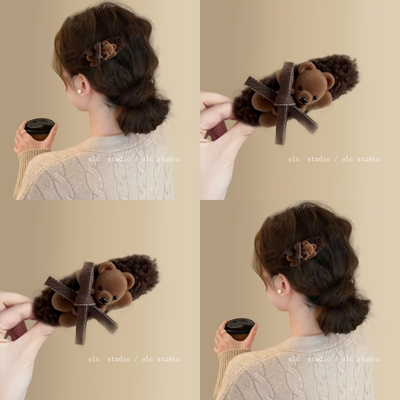 糯糯熊~韩系秋冬小熊毛绒发夹