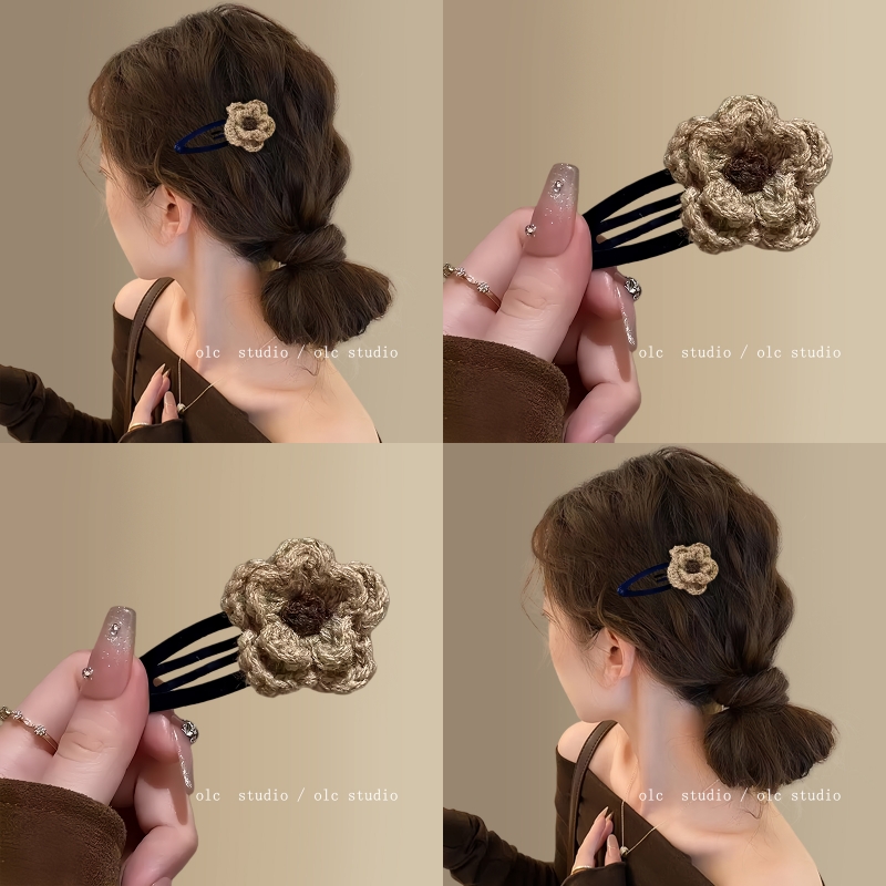 花间织梦~毛线针织花朵边夹