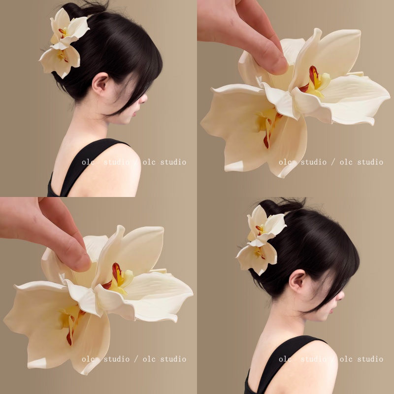心动时刻！白色仿真蕙兰花抓夹