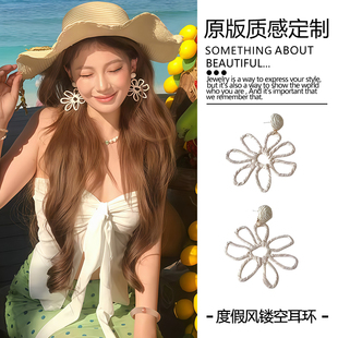 夏威夷度假风!草编大花手工耳环旅游度假风海边春夏清新时尚耳饰