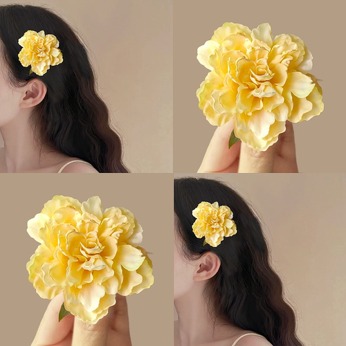 明艳黄花！牡丹花鸭嘴夹度假氛围感侧边夹子森系花朵发夹旅行发卡