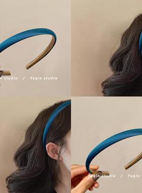 蓝色海边！蓝色缎面细款发箍！复古法式仙气简约发卡头饰女盘发器