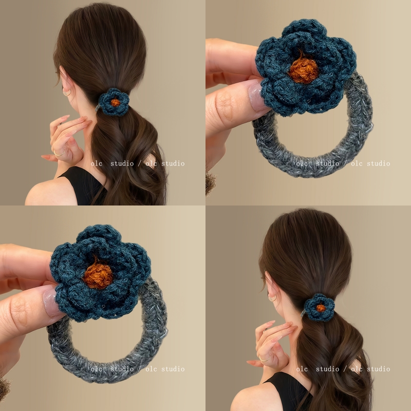 温柔陷阱~针织毛线花朵发圈