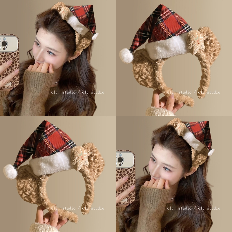可爱小熊耳朵圣诞帽子毛绒发箍