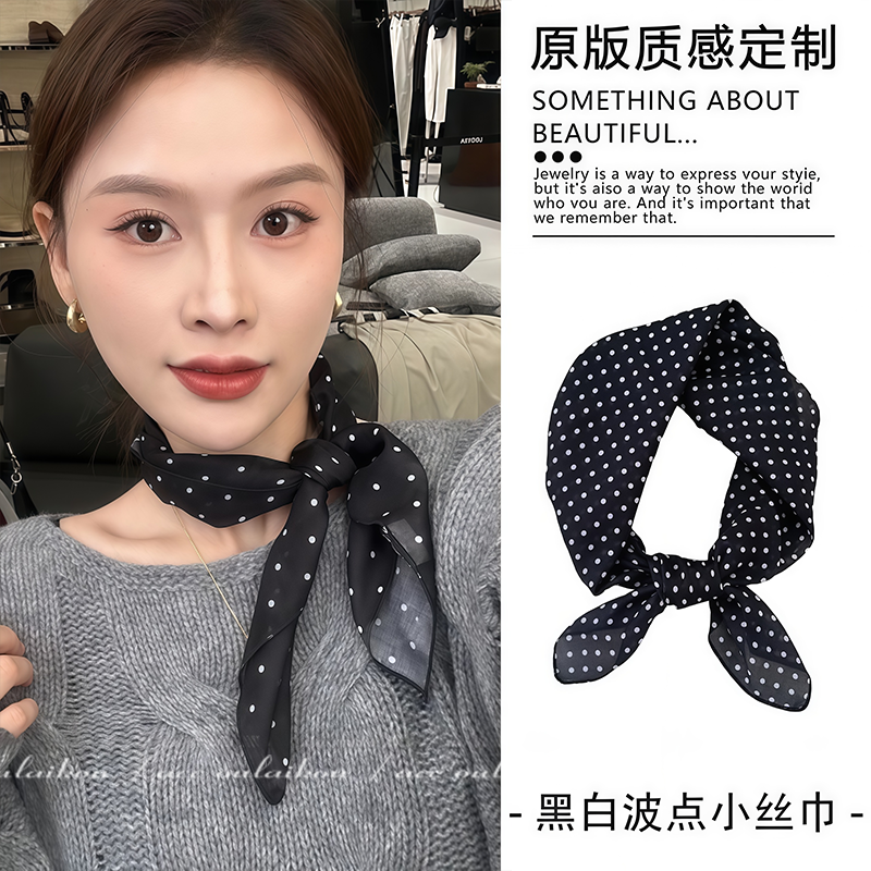 复古波点棉质小方巾韩系氛围感