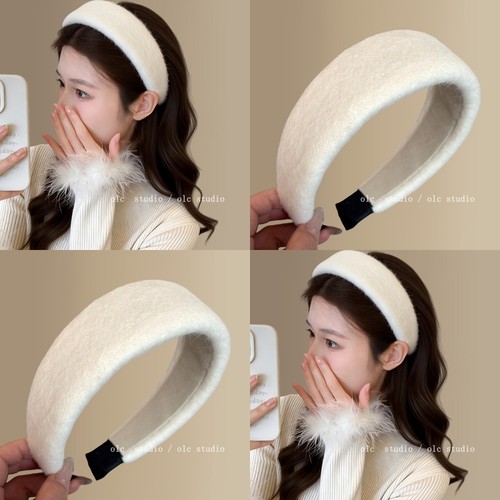 软糯奶油白~毛呢布艺宽边发箍