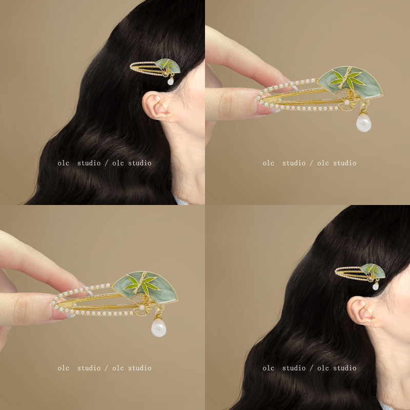 竹叶小扇~中国风竹叶扇子发夹