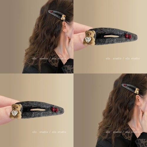 帕斯蒂尔风！韩系ins秋冬毛绒小熊发夹！少女甜美可爱侧边盘发器