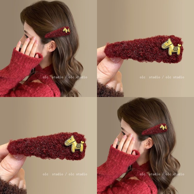 暖绒冬日~毛绒发夹女2025新款