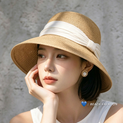 法式复古大檐可折叠草帽子女夏季