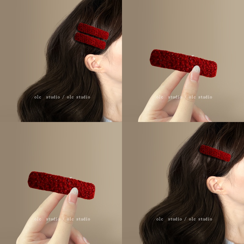 新年酒红~酒红新款毛呢发夹