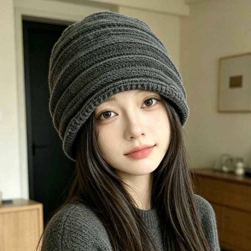 显脸小帽子女款秋冬季羊毛针织帽2026新款小众百搭保暖包头堆堆帽