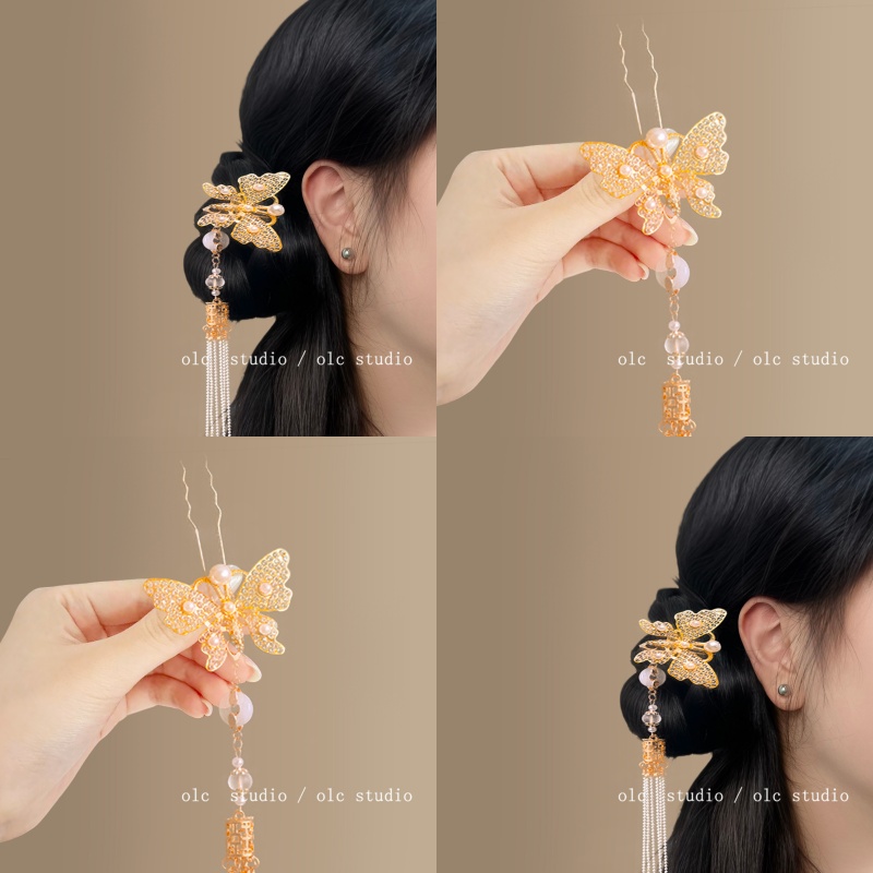 鄢羽蝶！复古新款U型发钗新中式