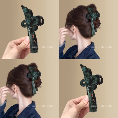 烟雨江南~复古新中式流苏抓夹女