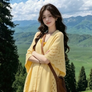 旅游黄色披肩空调房女外搭川西云南新疆防晒斗篷披风针织围巾开衫