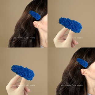 羔毛蓝色~羊羔毛侧边刘海夹前额毛绒发夹边夹碎发夹头饰旅行发卡