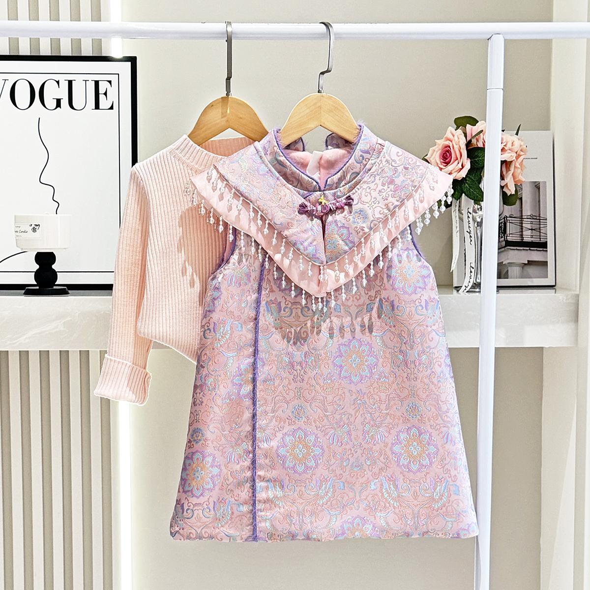 儿童拜年服冬季新中式云肩旗袍裙