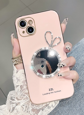 适用于苹果15pro手机壳女款日韩iPhone13软硅胶防摔镜头全包边14promaxi高档兔耳朵镜子13pro高级感新款12pm