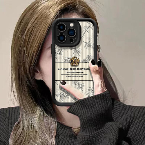 适用复古风素描立体山茶花手机壳