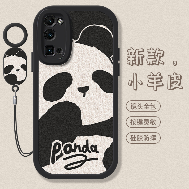 适用于荣耀20 Pro手机壳油画熊猫Honor 8X男女荣耀9x保护套x10指环10i挂绳荣亚20i喜庆20s青春版卡通小羊皮