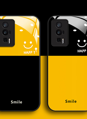 简约笑脸适用红米k60Pro手机壳Redmi黑色玻璃k50男女k40s新款Pro个性冠军版全包防摔电竞高级感情侣网红