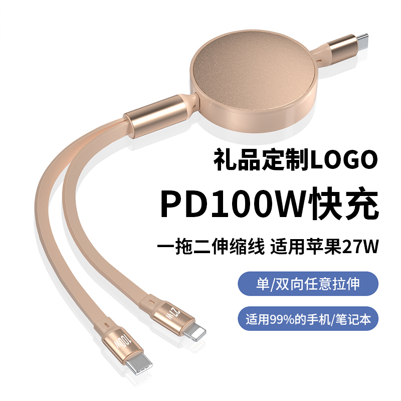 二合一数据线定制logo超级快充PD100w公司年会活动送客户员工实用伴手礼适用苹果安卓type-c手机印图案小礼品