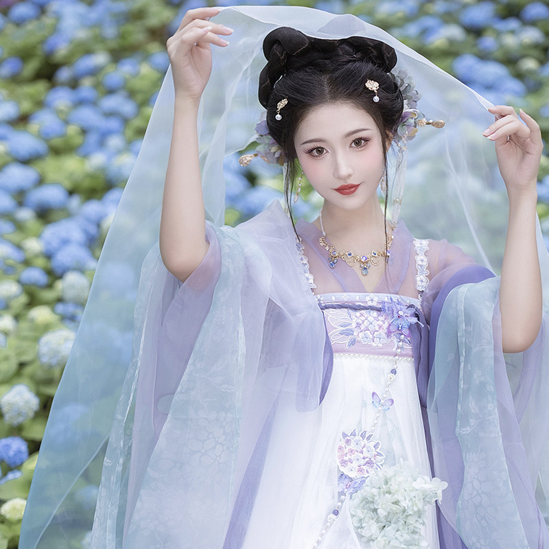 JIMU 오리지널 디자인 [ENDLESS SUMMER] 남부 및 북부 왕조 HANFU 여성용 큰 소매 언더 셔츠 봄과 가을을위한 원피스 가슴 길이 스커트